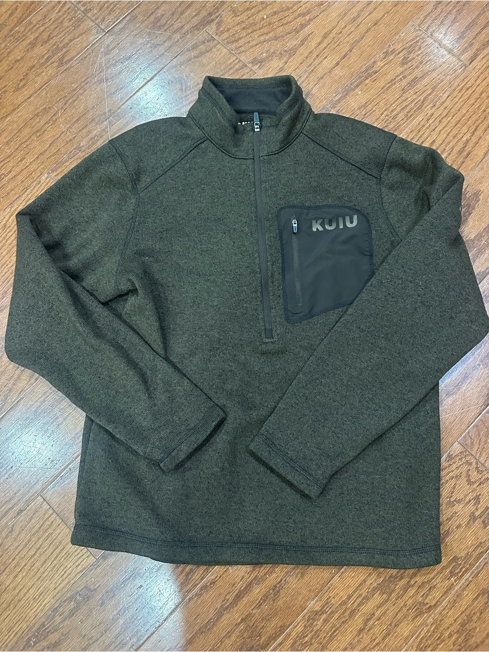 KUIU Men's Dark Olive Half-Zip Pullover with Chest Pocket